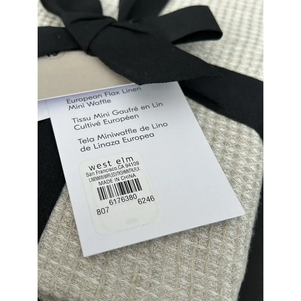 West Elm Flax Linen King Pillow Sham White Ivory Mini Waffle Size 36 X 20